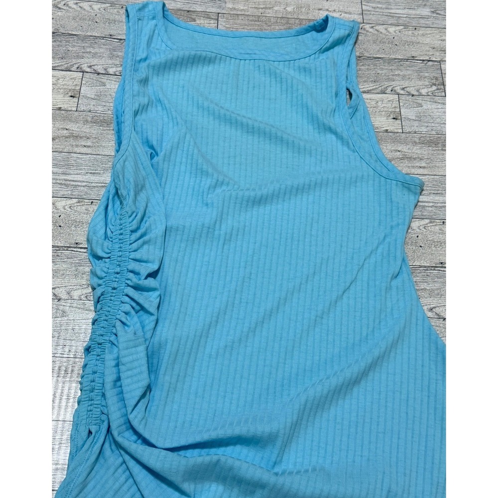 FP Movement Free People Blue Ribbed Ruched Asymmetrical Cut Out Tank Top Medium